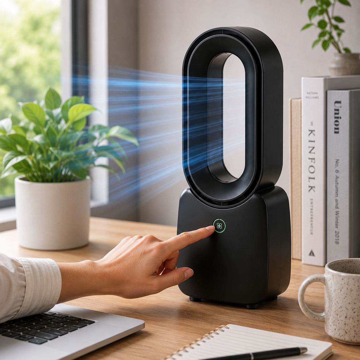 Asztali ventilátor USB akkumulátoros, lapát nélküli 1800 mAh