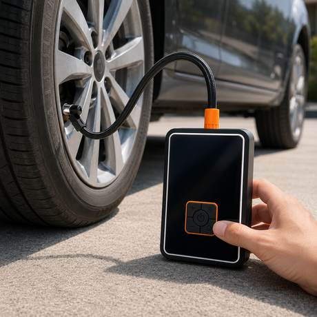 Akkus mini kompresszor power bank és zseblámpa funkcióval