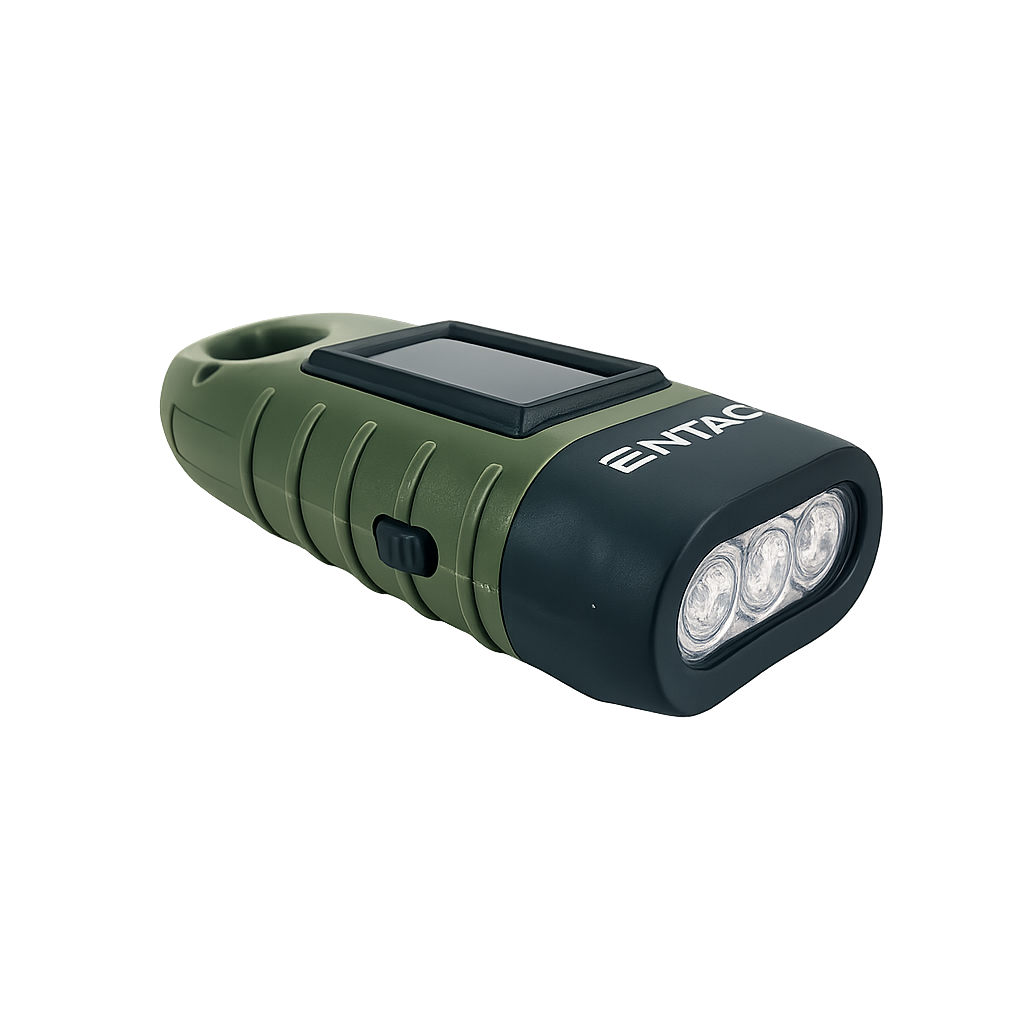 Tölthető led zseblámpa dinamós 40 mAh, napelemes kempinghez