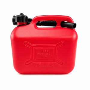 Fuel can with plastic spout and level indicator