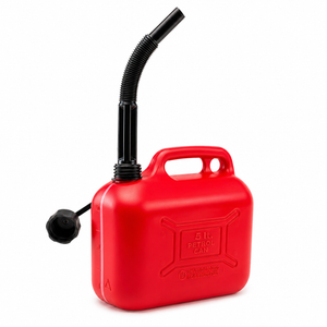 Fuel can with plastic spout and level indicator