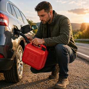 Fuel can with plastic spout and level indicator