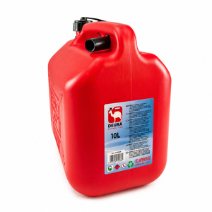 Fuel can with plastic spout and level indicator