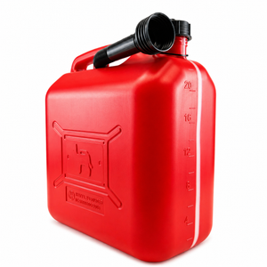 Fuel can with plastic spout and level indicator