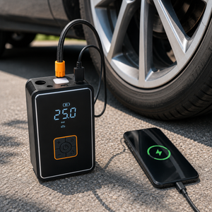 Cordless mini air compressor with power bank and flashlight function