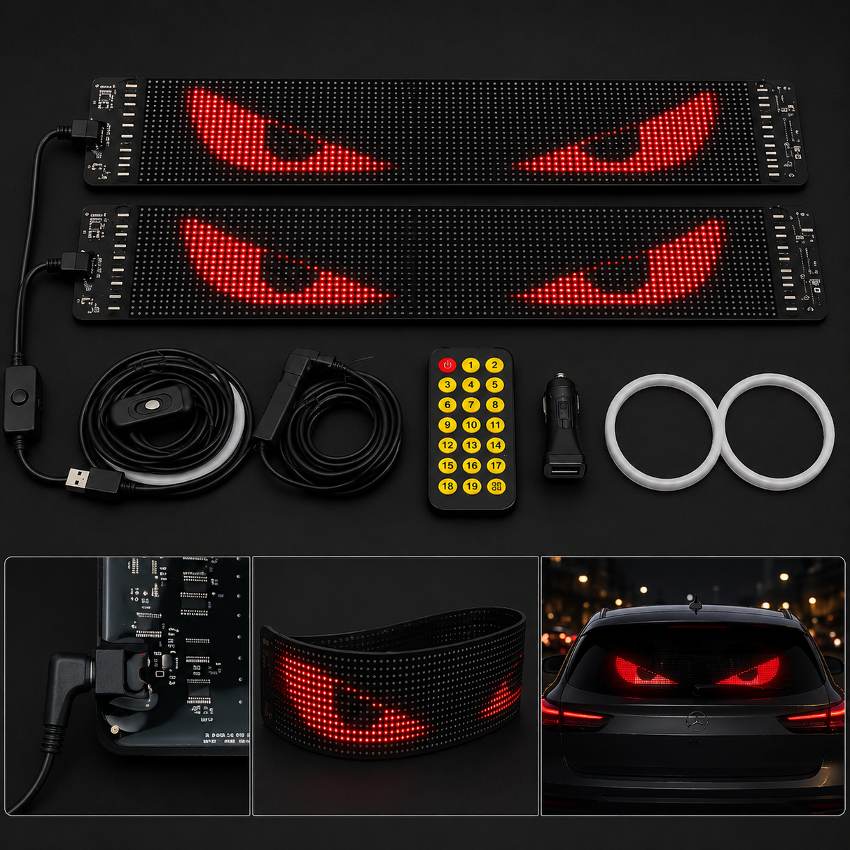 LED display eye pair set, with remote control 12V 590x120mm