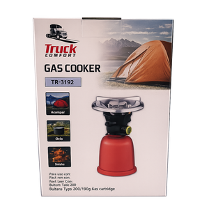 Camping gas stove, single burner, plastic body, red/black, for 190g gas cartridges