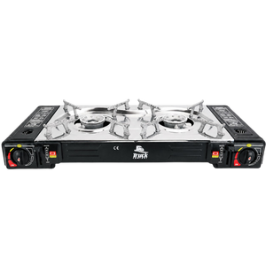 Kemping gázfőző és gázgrill dupla égős 2×2,5 kW hordozható