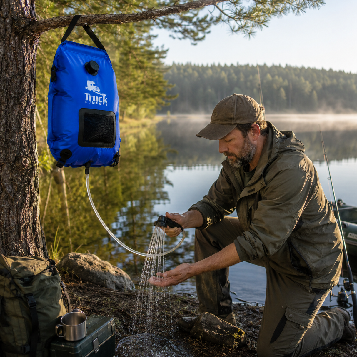 Camping shower with PVC coating 20L blue