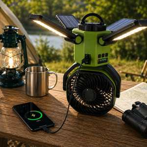 Napelemes ventilátor 6000 mAh akkumulátorral, LED világítással és Power Bank funkcióval