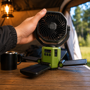 Napelemes ventilátor 6000 mAh akkumulátorral, LED világítással és Power Bank funkcióval