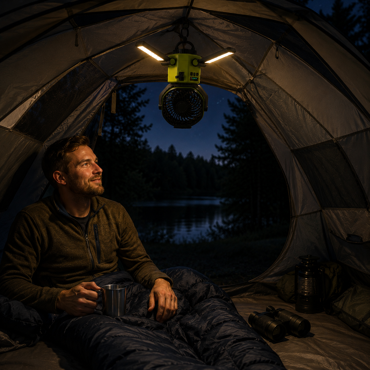 Napelemes ventilátor 6000 mAh akkumulátorral, LED világítással és Power Bank funkcióval