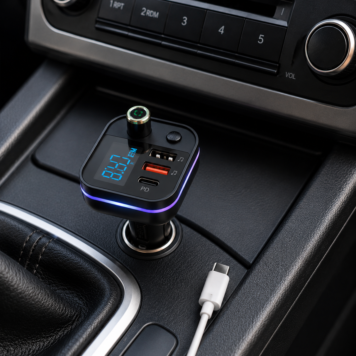 Car Bluetooth FM Transmitter fast charger USB-C black