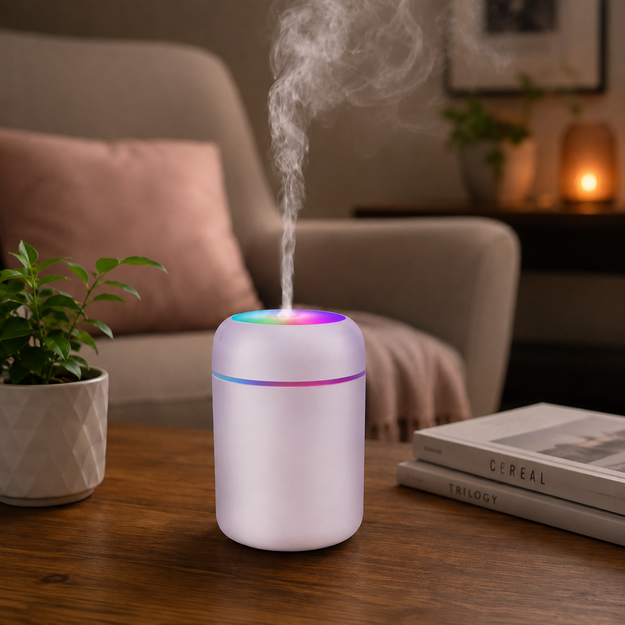 Ultrahangos aroma diffúzor és illóolaj párologtató LED 2 üzemmóddal, USB-C