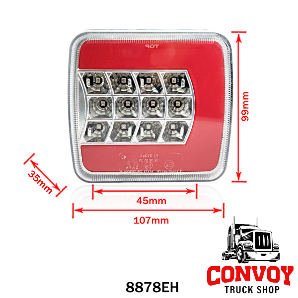 Lámpa LED 4 funkciós áttetsző nem prizmás 12/24V