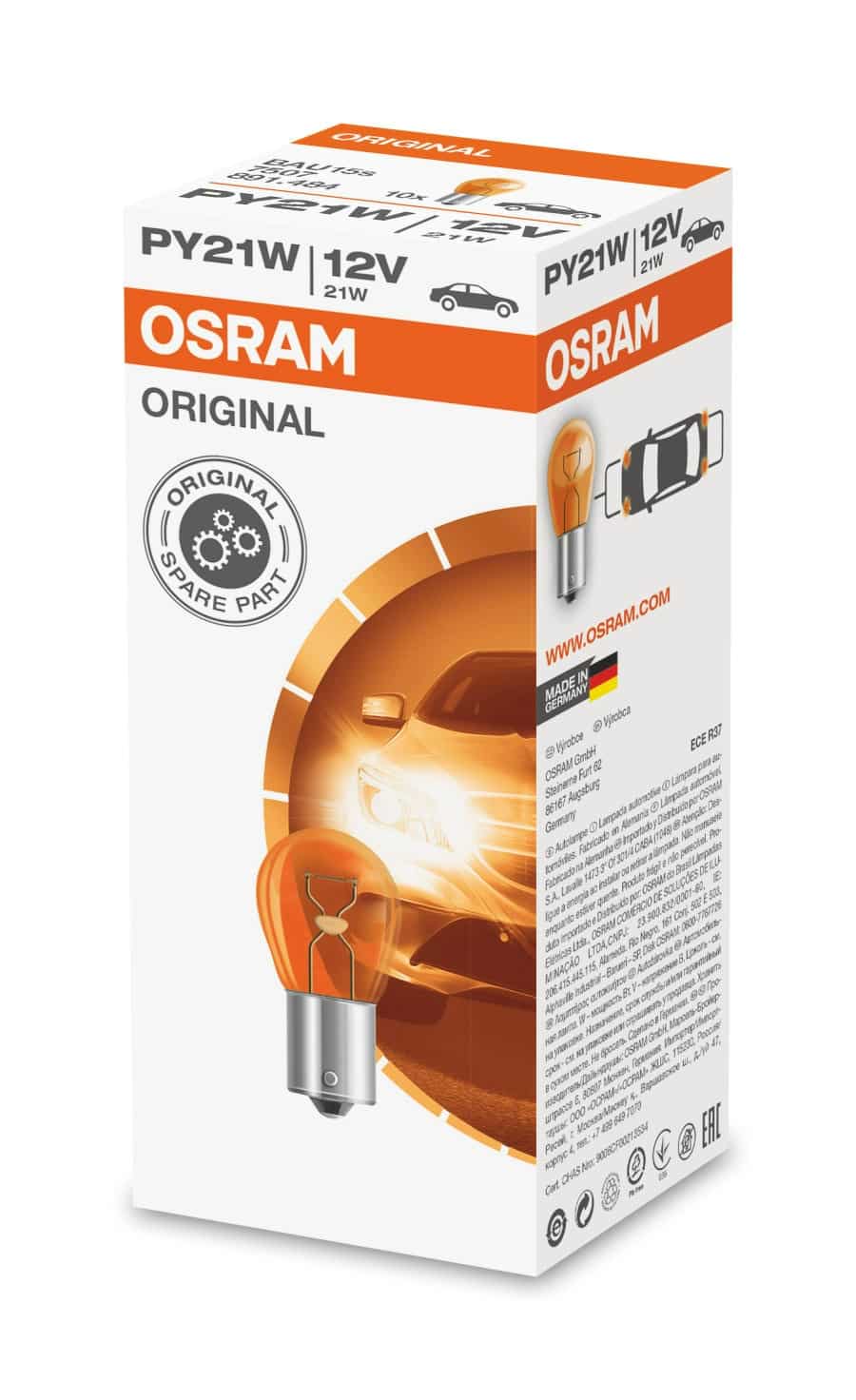 Izzó 12V 21W sárga Bau15s Osram