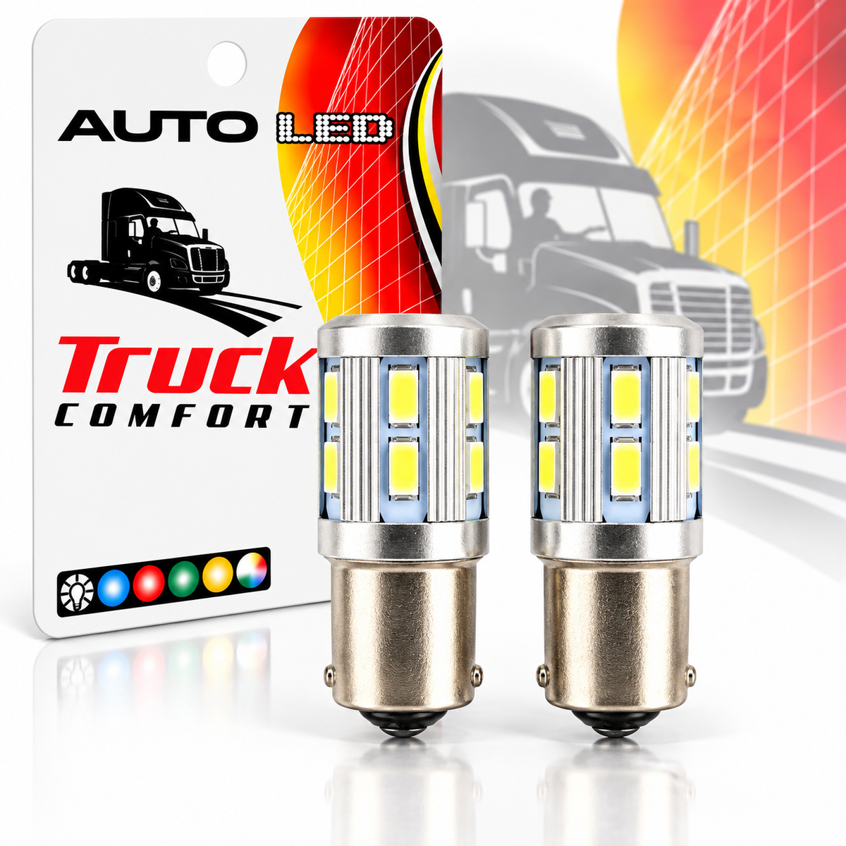 Autó LED izzó BA15s foglalattal SMD Fehér vagy Piros 2 db