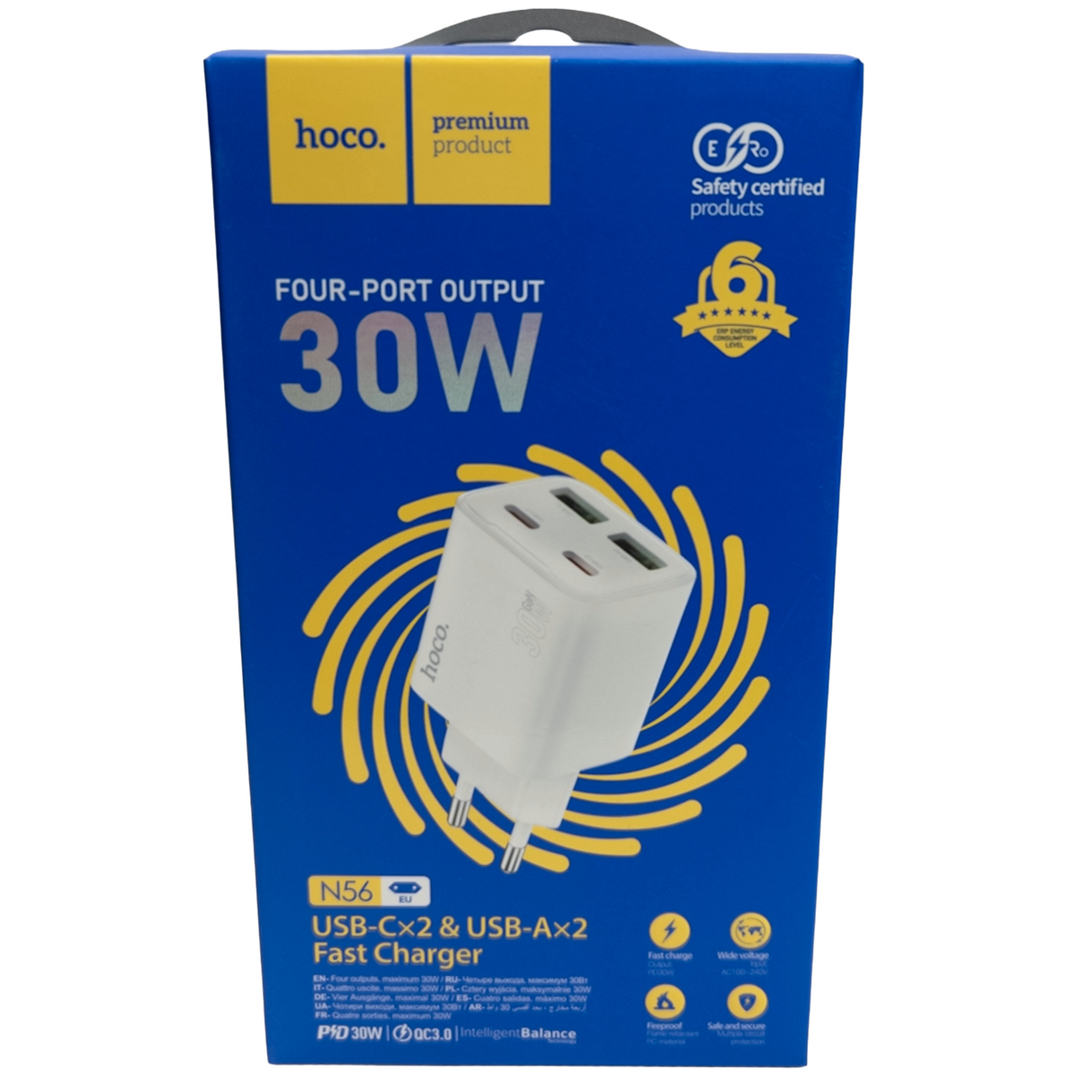 Telefon töltő hálozati 4 portos (USB - TYPE-C) 20W fehér N56