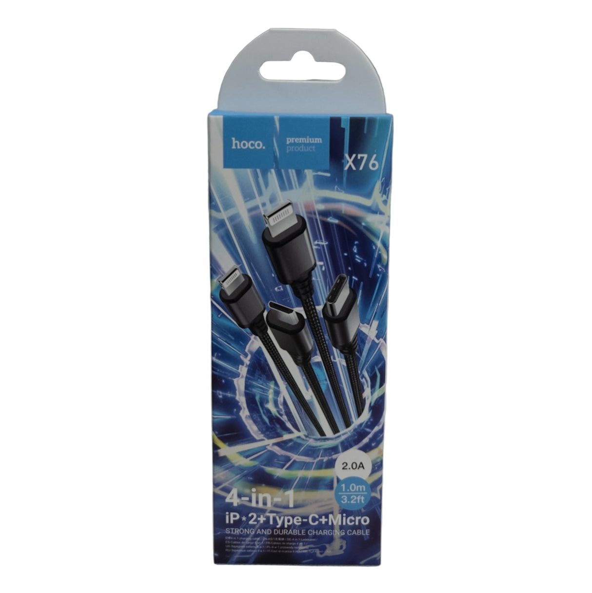Usb kábel 4 az 1 ben  (Lightning/Type-C Micro USB) 1m fekete X76