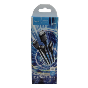 Usb kábel 4 az 1 ben  (Lightning/Type-C Micro USB) 1m fekete X76
