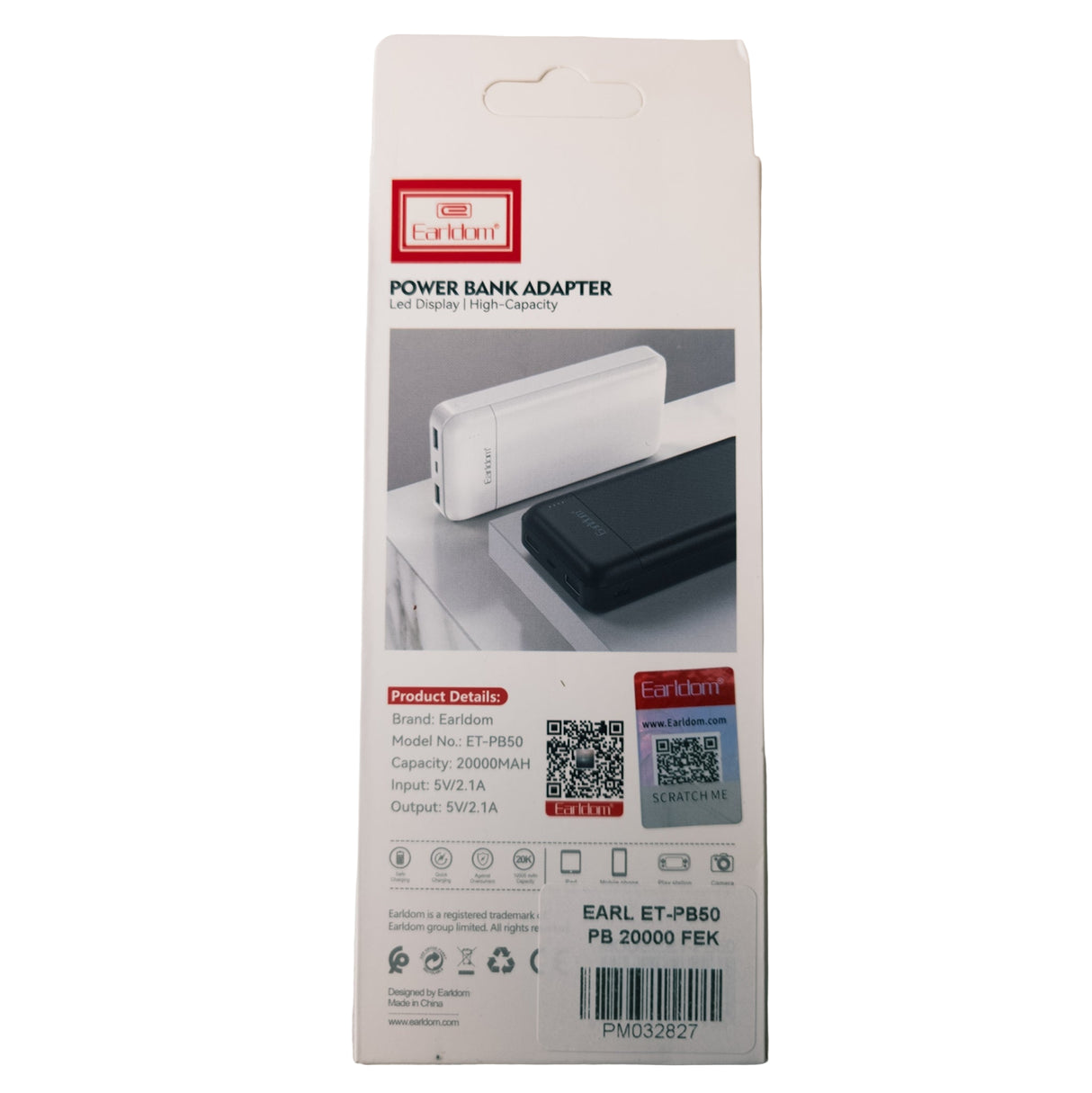 Power bank 20.000 mAh kapacitással fekete 5V/2.1A