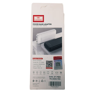 Power bank 20.000 mAh kapacitással fekete 5V/2.1A