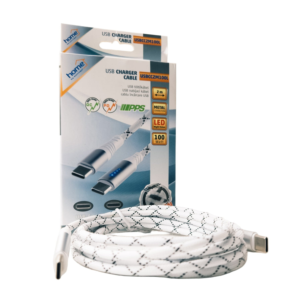 Usb c töltőkábel gyorstöltéssel és led kijelzővel 100W 2m
