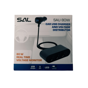 Szivargyújtó elosztó voltmérővel (3+2xUSB) 80W