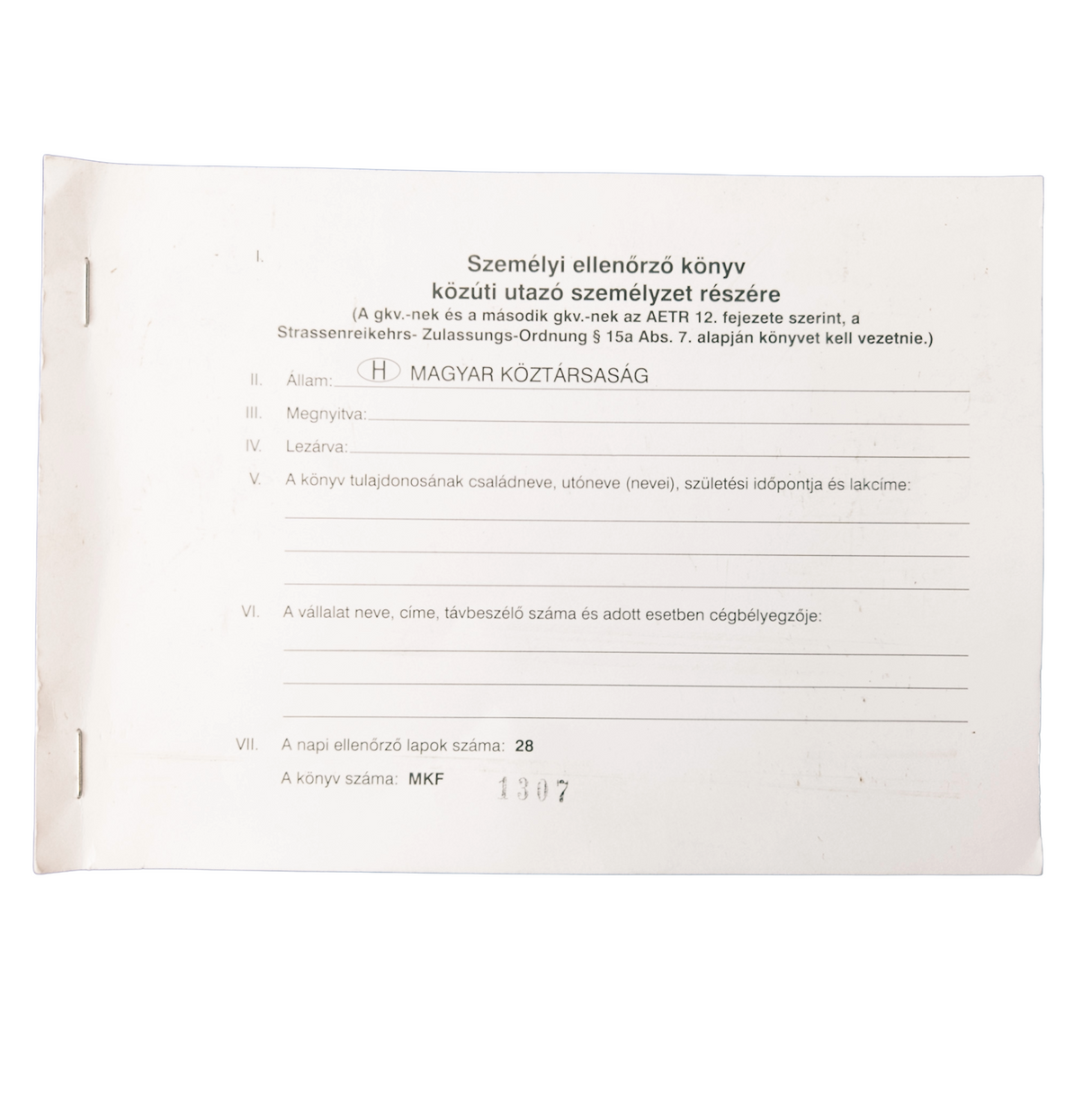 Nyomtatvány Személyi Ellenőrzőkönyv