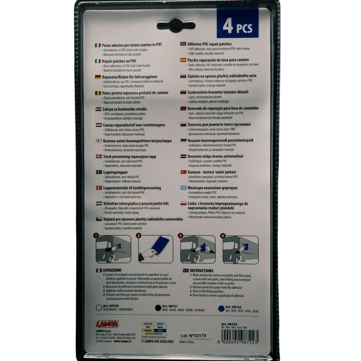 Ponyva ragasztó javító folt készlet 4db 15x24 cm