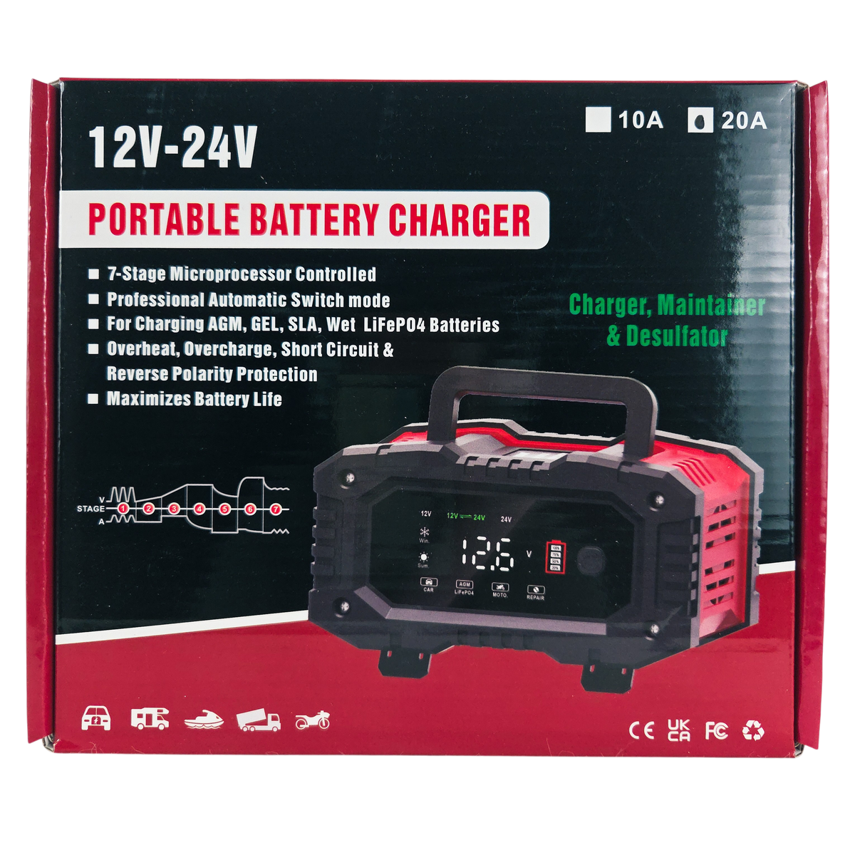 Intelligens akkumulátor töltő 12/24V 20A