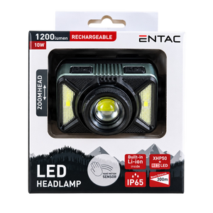 Fejlámpa tölthető ledes 1200 lumen IP65 fókuszálható, szenzoros