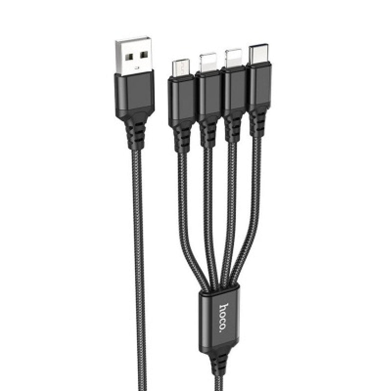 Usb kábel 4 az 1 ben  (Lightning/Type-C Micro USB) 1m fekete X76