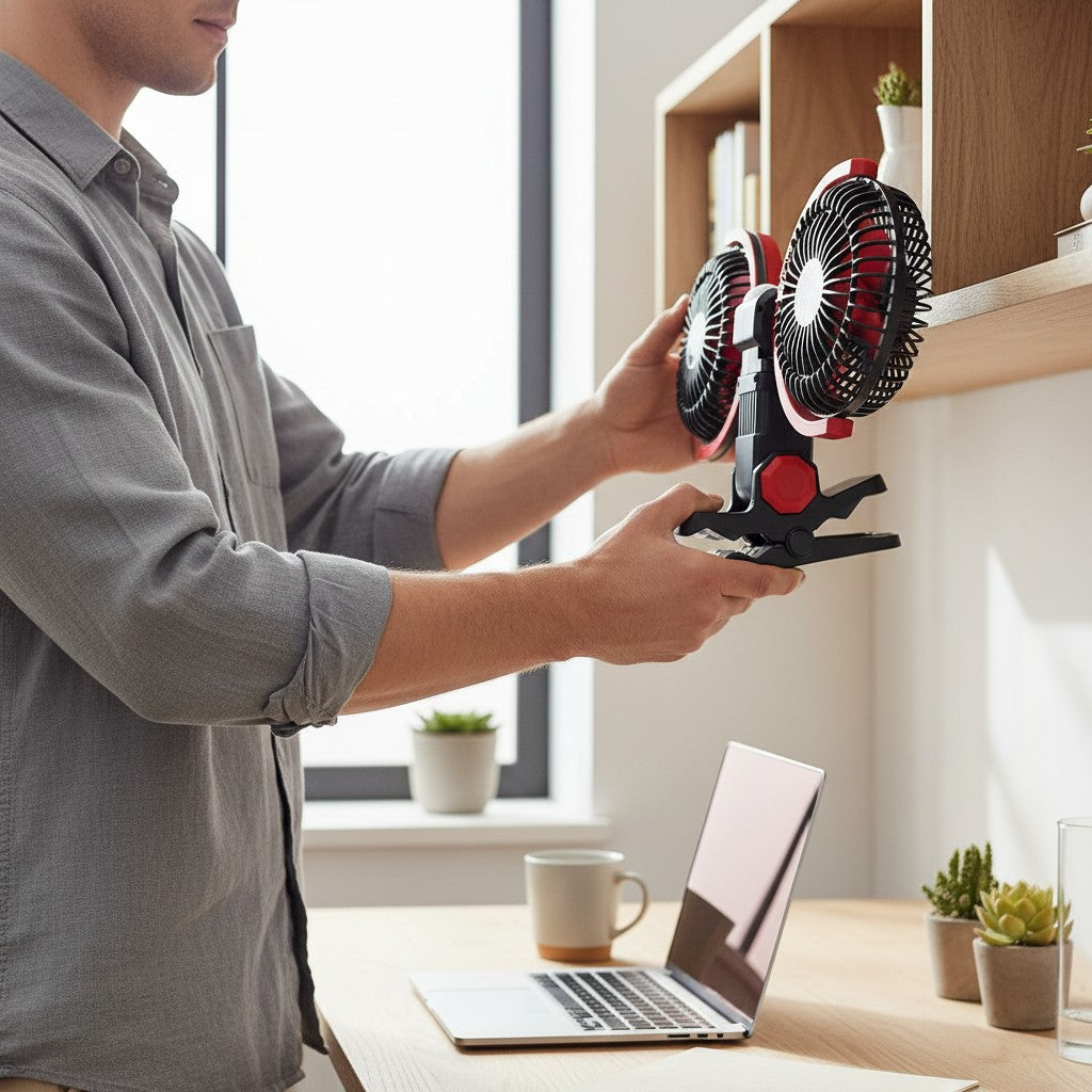 USB ventilátor akkumulátoros, csipeszes LED világítással 15cm