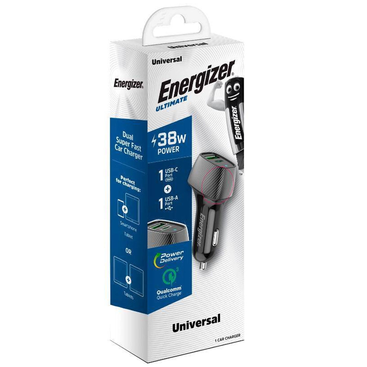Szivargyújtó töltő USB és Type-C QC karbon mintás Energizer