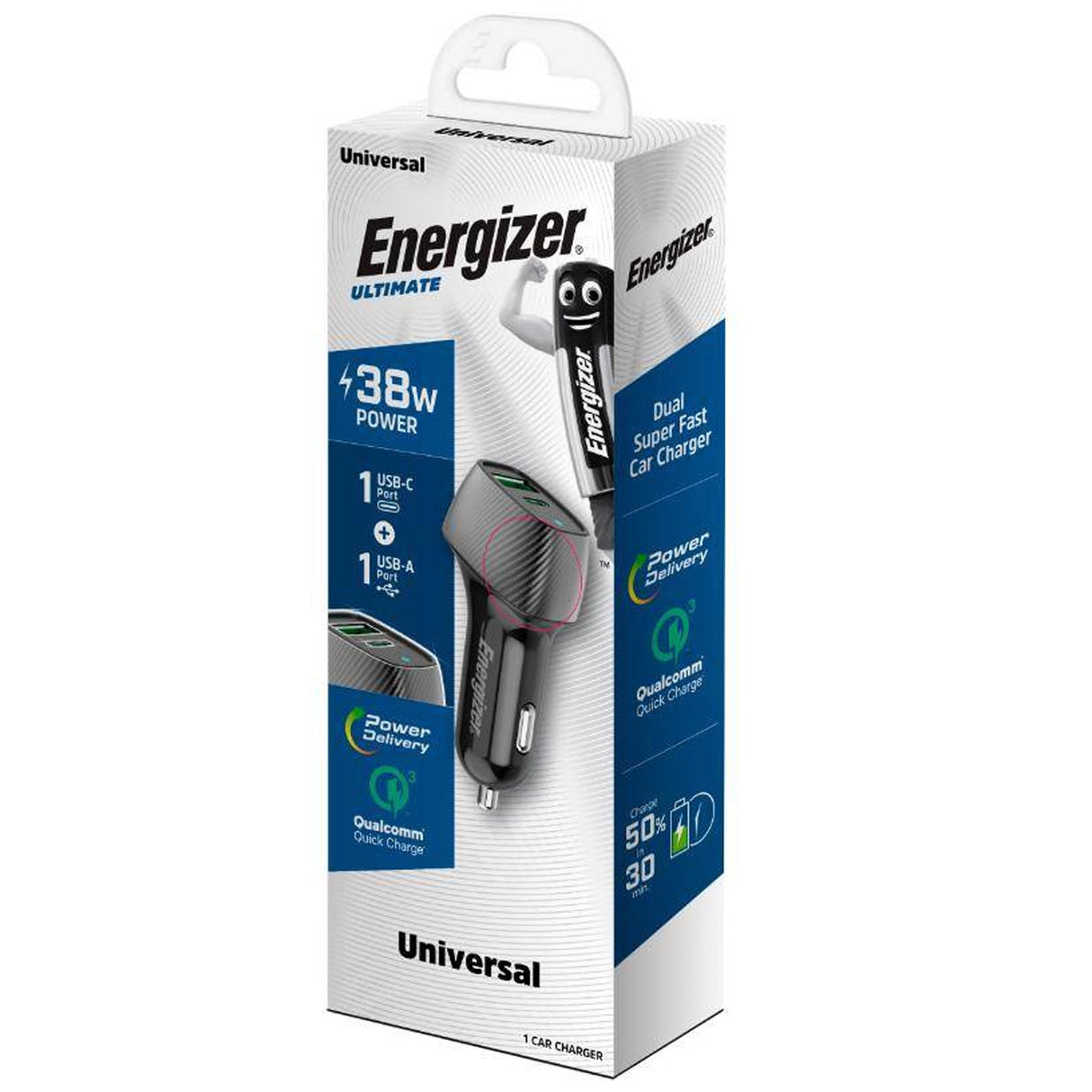 Szivargyújtó töltő USB és Type-C QC karbon mintás Energizer