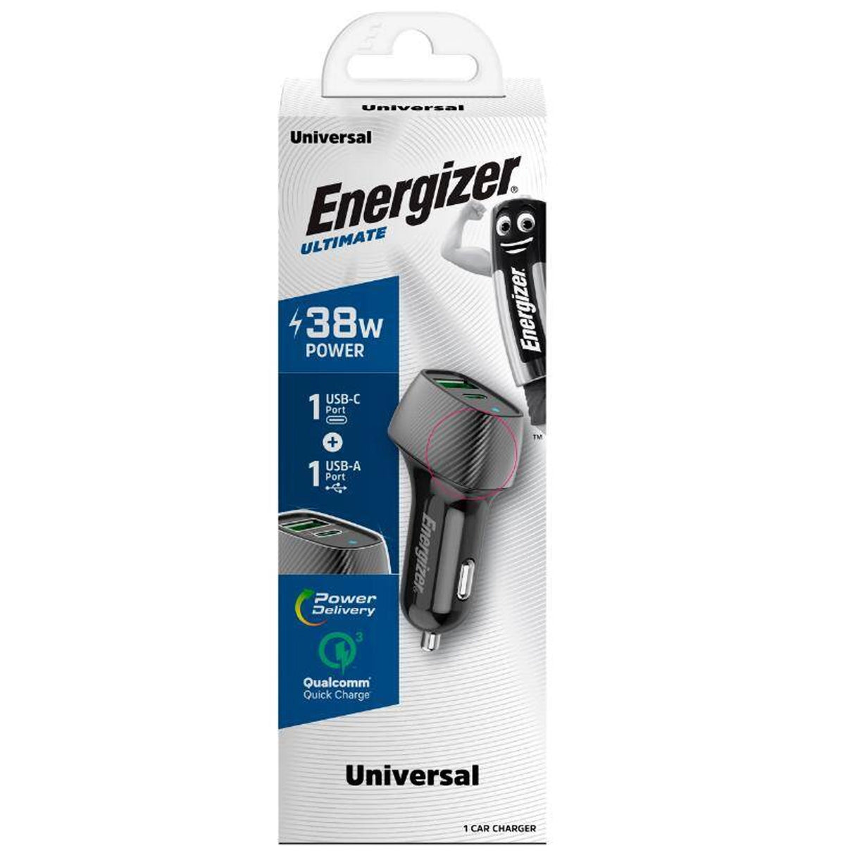 Szivargyújtó töltő USB és Type-C QC karbon mintás Energizer