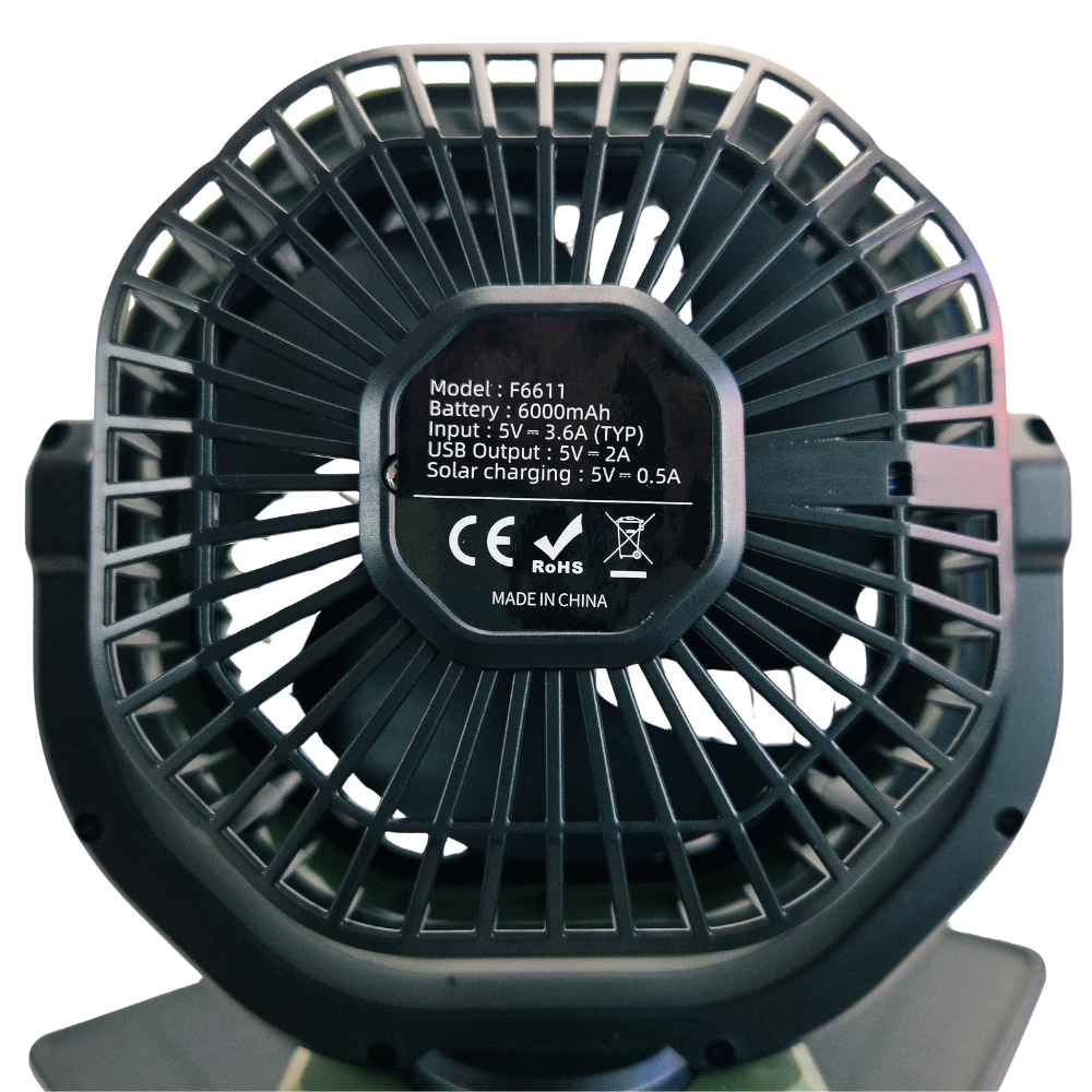 Napelemes ventilátor 6000 mAh akkumulátorral, LED világítással és Power Bank funkcióval
