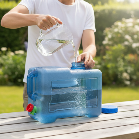 Műanyag vizes kanna átlátszó csapos 12l