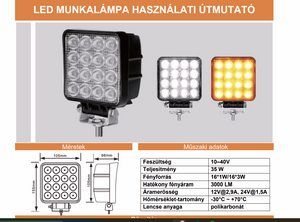 Led munkalámpa villogó funkcióval fehér/borostyán 35W
