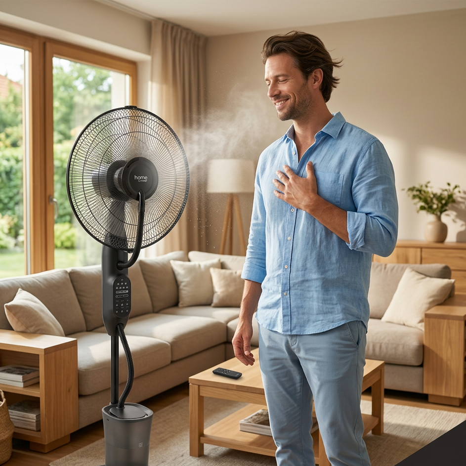 Párásító ventilátor álló 2,8 literes víztartály, 3 fokozat, oszcilláló, fekete