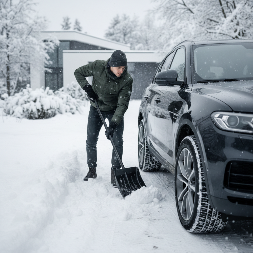 Car snow shovel, plastic, with detachable handle, 96x24cm