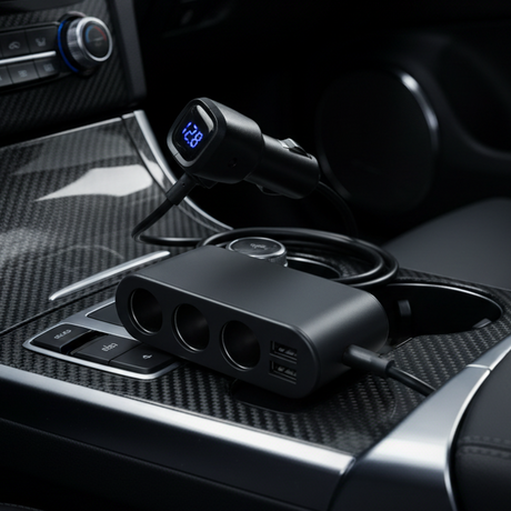 Szivargyújtó elosztó voltmérővel (3+2xUSB) 80W