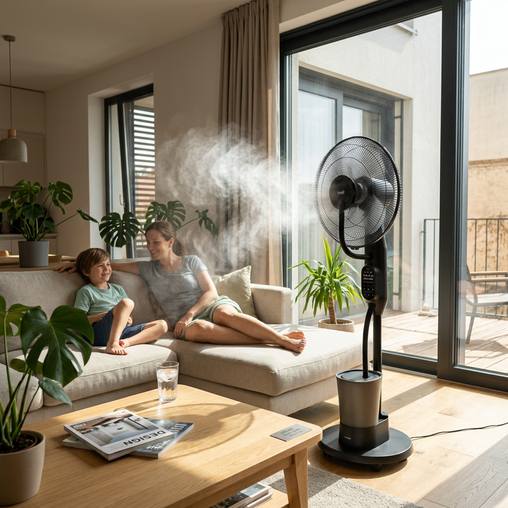 Párásító ventilátor álló 2,8 literes víztartály, 3 fokozat, oszcilláló, fekete