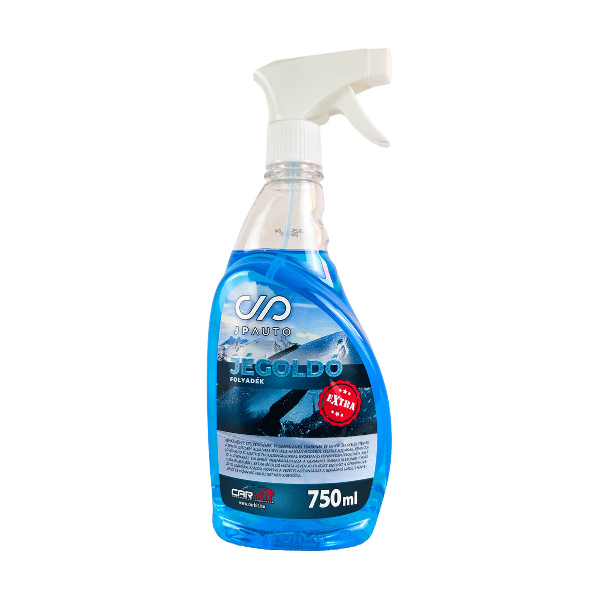 Jégoldó spray elölről, kék folyadék pumpás szórófejes flakonban, 750 ml