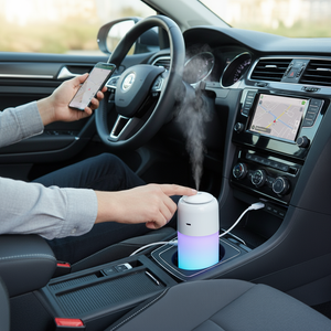 Lifestyle banner showing buyer using car air purifier