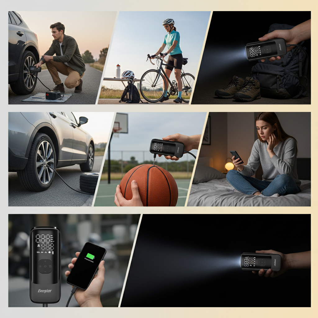 Mini kompresszor power bank, zseblámpa funkcióval