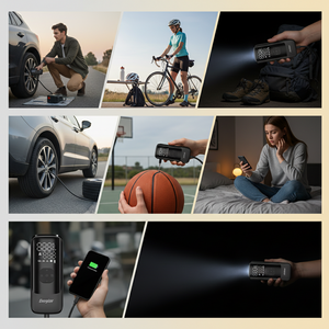 Mini kompresszor power bank, zseblámpa funkcióval