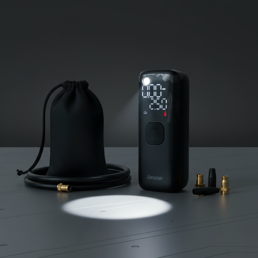 Mini kompresszor power bank, zseblámpa funkcióval