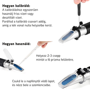 Optikai refraktométer fagyálló LED-es, akkusav, ablakmosóé és AdBlue mérésére